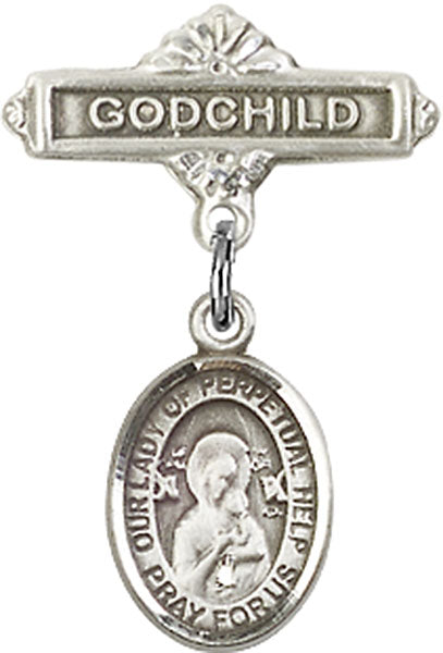 Our Lady of Perpetual Help Charm and Godchild Badge Pin
