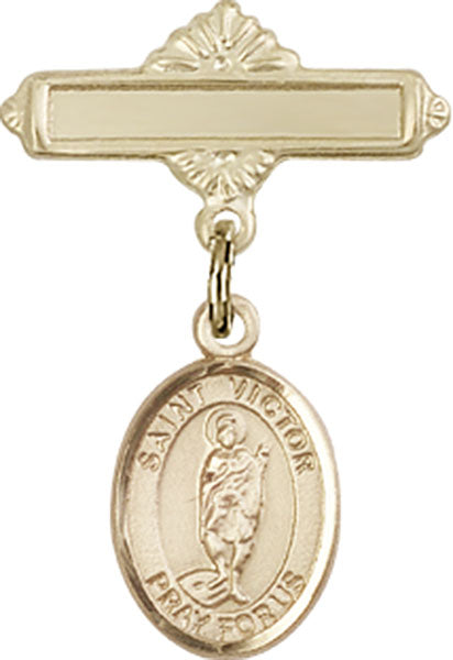 St. Victor of Marseilles Charm and Polished Engravable Badge Pin