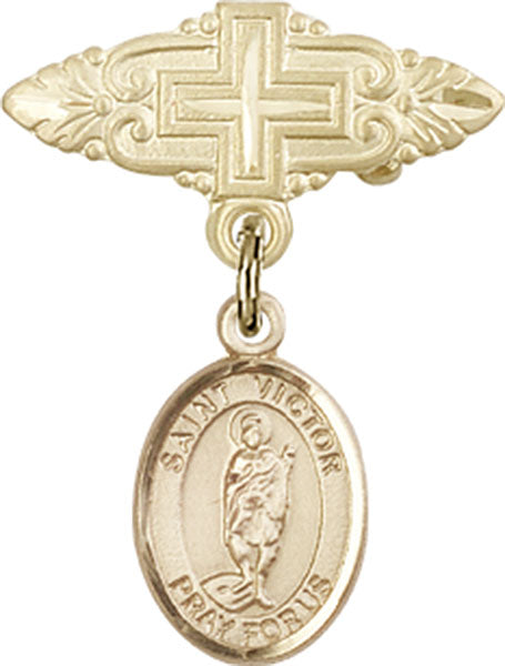 St. Victor of Marseilles Charm and Badge Pin with Cross
