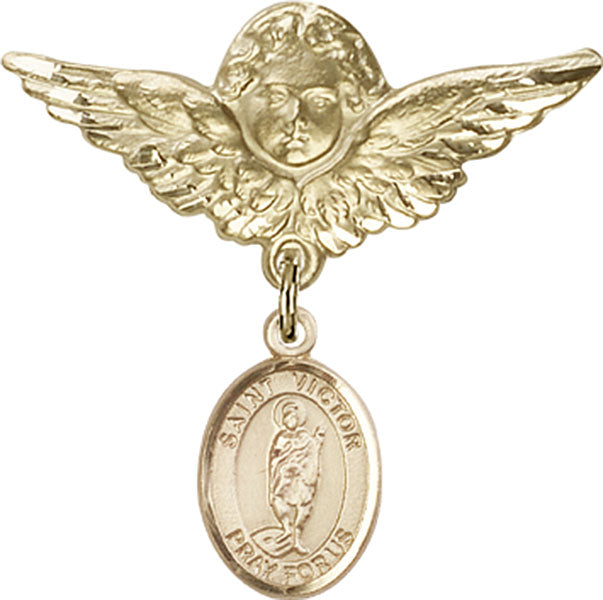 St. Victor of Marseilles Charm and Angel with Larger Wings Badge Pin