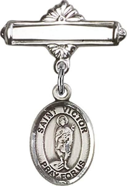 St. Victor of Marseilles Charm and Polished Engravable Badge Pin