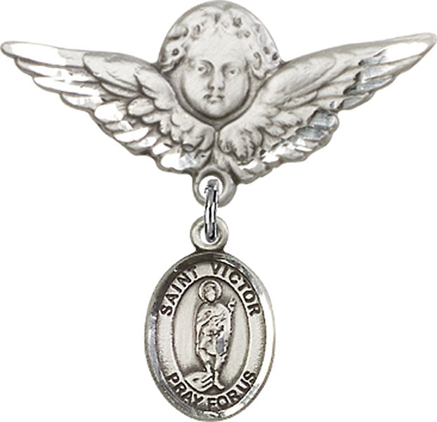 St. Victor of Marseilles Charm and Angel with Larger Wings Badge Pin