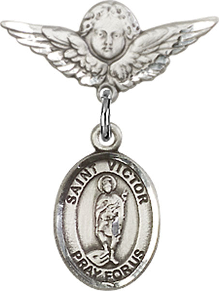 St. Victor of Marseilles Charm and Angel with Smaller Wings Badge Pin