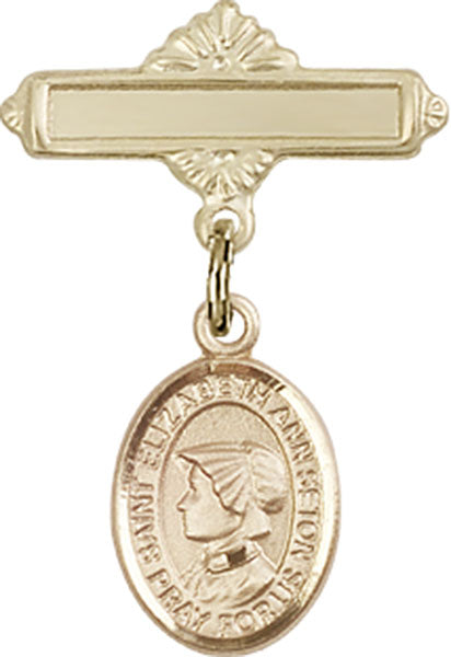 St. Elizabeth Ann Seton Charm and Polished Engravable Badge Pin