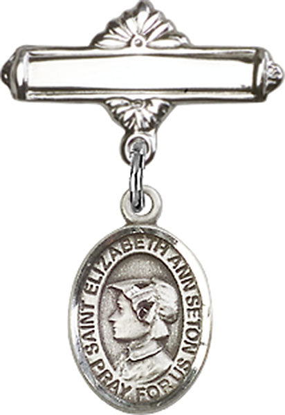 St. Elizabeth Ann Seton Charm and Polished Engravable Badge Pin