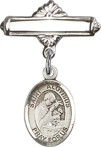 St. Aloysius Gonzaga Charm and Polished Engravable Badge Pin