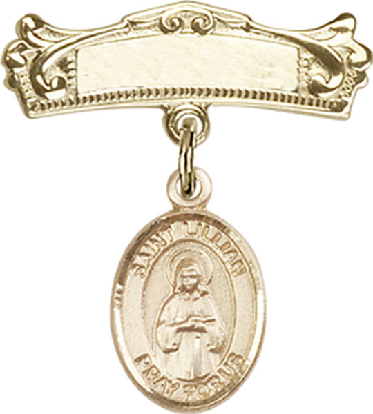 St. Lillian Charm and Arched Polished Engravable Badge Pin