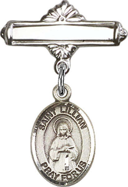 St. Lillian Charm and Polished Engravable Badge Pin