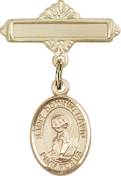 St. Dominic Savio Charm and Polished Engravable Badge Pin