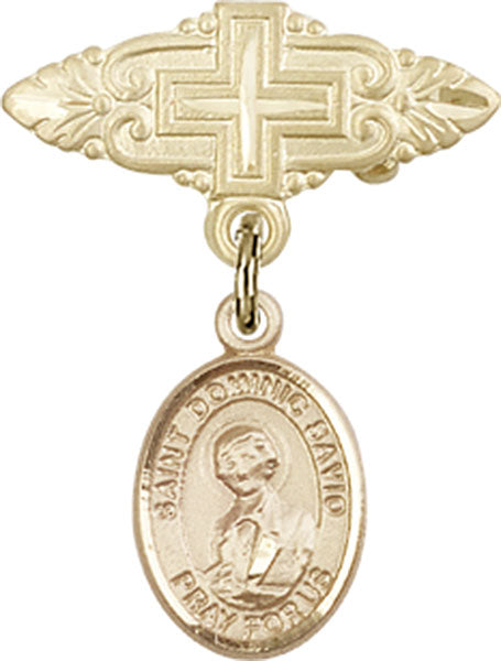 St. Dominic Savio Charm and Badge Pin with Cross
