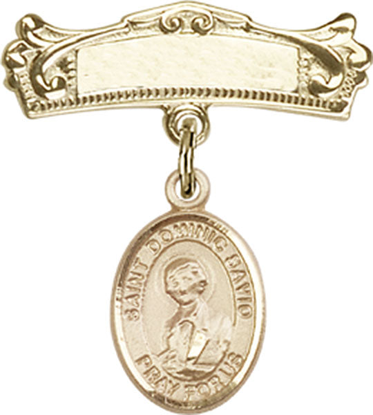 St. Dominic Savio Charm and Arched Polished Engravable Badge Pin