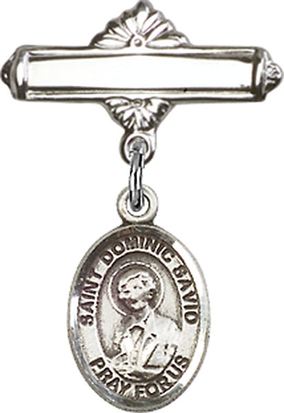 St. Dominic Savio Charm and Polished Engravable Badge Pin