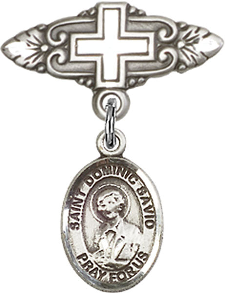 St. Dominic Savio Charm and Badge Pin with Cross