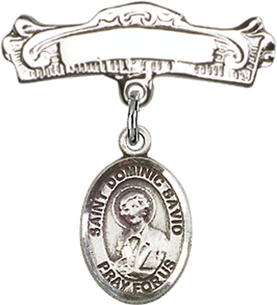 St. Dominic Savio Charm and Arched Polished Engravable Badge Pin