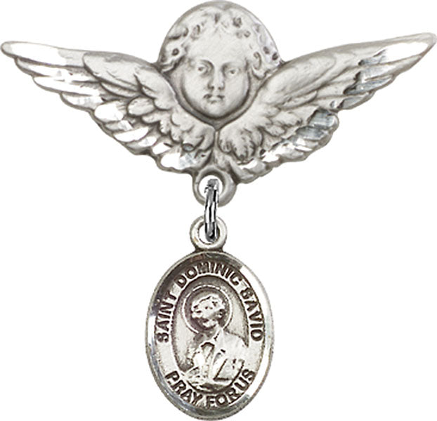 St. Dominic Savio Charm and Angel with Larger Wings Badge Pin