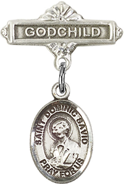 St. Dominic Savio Charm and Godchild Badge Pin