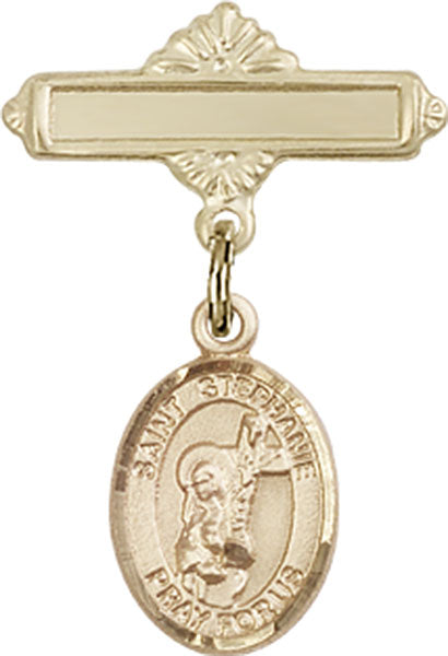 St. Stephanie Charm and Polished Engravable Badge Pin
