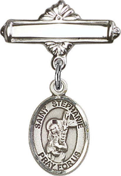 St. Stephanie Charm and Polished Engravable Badge Pin