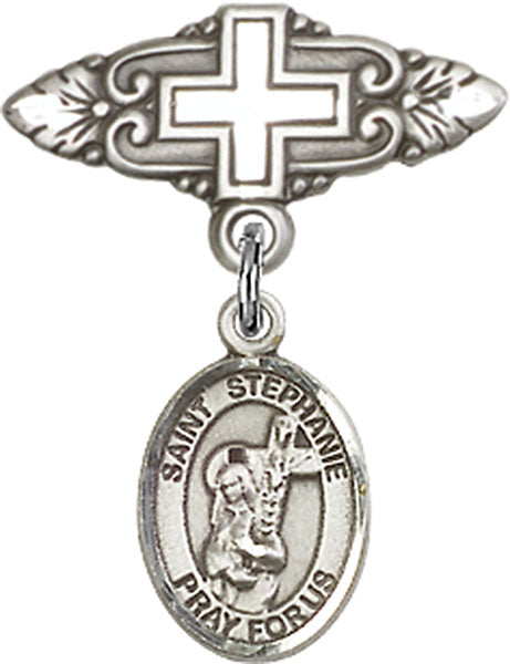 St. Stephanie Charm and Badge Pin with Cross