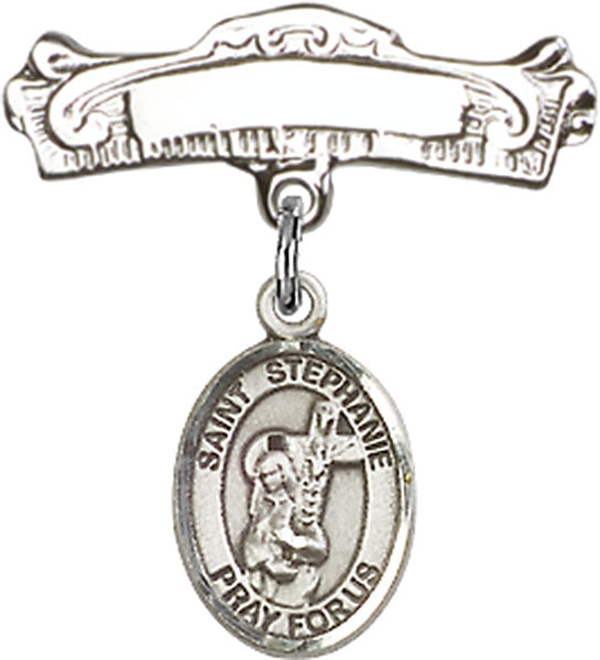 St. Stephanie Charm and Arched Polished Engravable Badge Pin