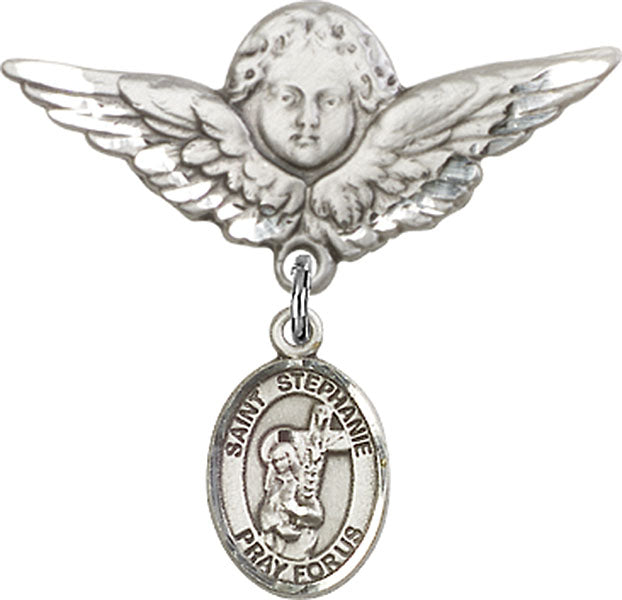 St. Stephanie Charm and Angel with Larger Wings Badge Pin