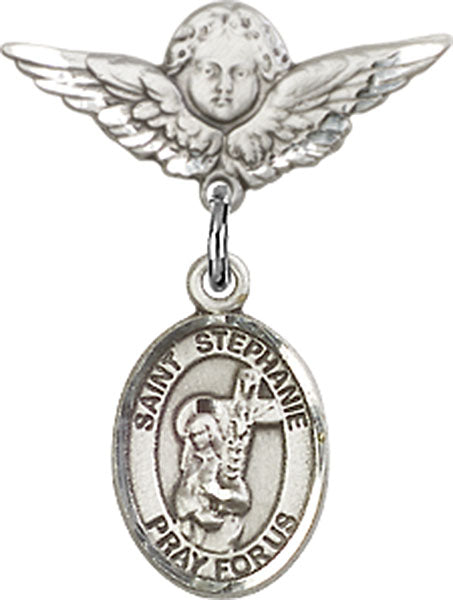 St. Stephanie Charm and Angel with Smaller Wings Badge Pin