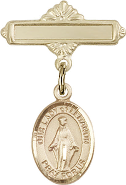 Our Lady of Lebanon Charm and Polished Engravable Badge Pin