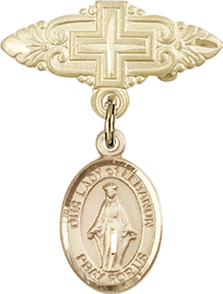 Our Lady of Lebanon Charm and Badge Pin with Cross