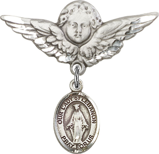 Our Lady of Lebanon Charm and Angel with Larger Wings Badge Pin