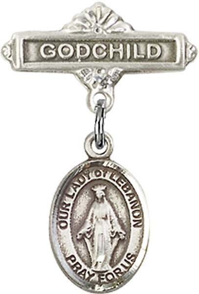 Our Lady of Lebanon Charm and Godchild Badge Pin