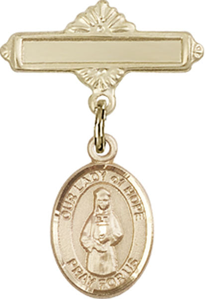 Our Lady of Hope Charm and Polished Engravable Badge Pin