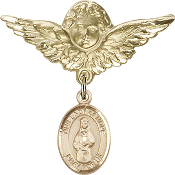 Our Lady of Hope Charm and Angel with Larger Wings Badge Pin