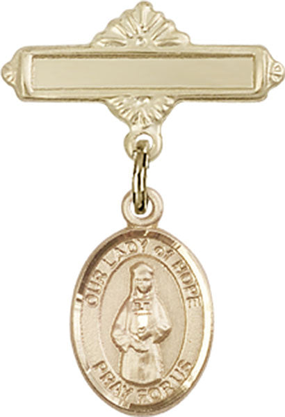 Our Lady of Hope Charm and Polished Engravable Badge Pin