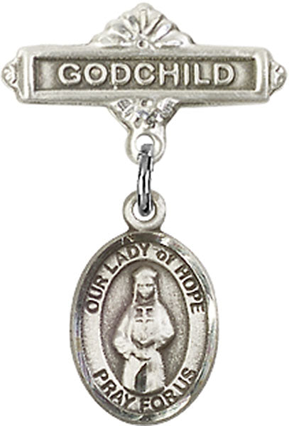 Our Lady of Hope Charm and Godchild Badge Pin