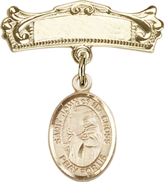 St. John of the Cross Charm and Arched Polished Engravable Badge Pin