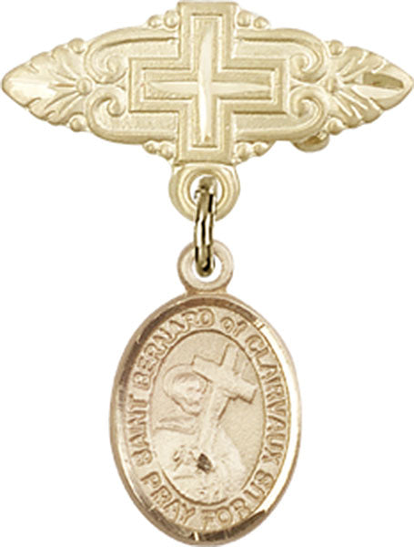 St. Bernard of Clairvaux Charm and Badge Pin with Cross