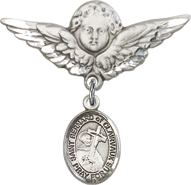 St. Bernard of Clairvaux Charm and Angel with Larger Wings Badge Pin