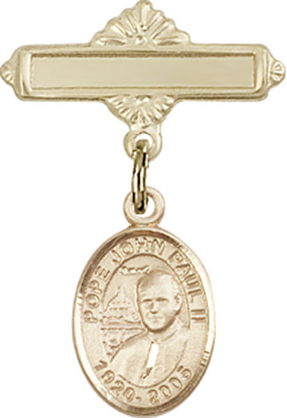 Pope John Paul II Charm and Polished Engravable Badge Pin