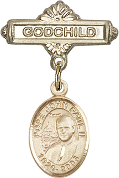 Pope John Paul II Charm and Godchild Badge Pin