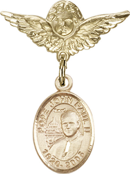 Pope John Paul II Charm and Angel with Smaller Wings Badge Pin