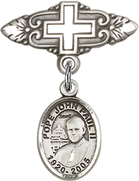 Pope John Paul II Charm and Badge Pin with Cross