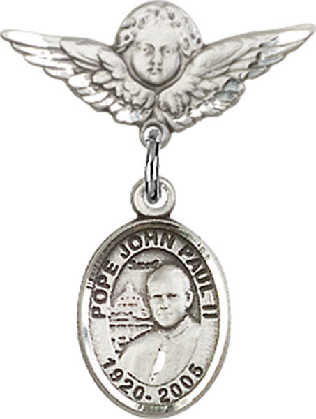Pope John Paul II Charm and Angel with Smaller Wings Badge Pin