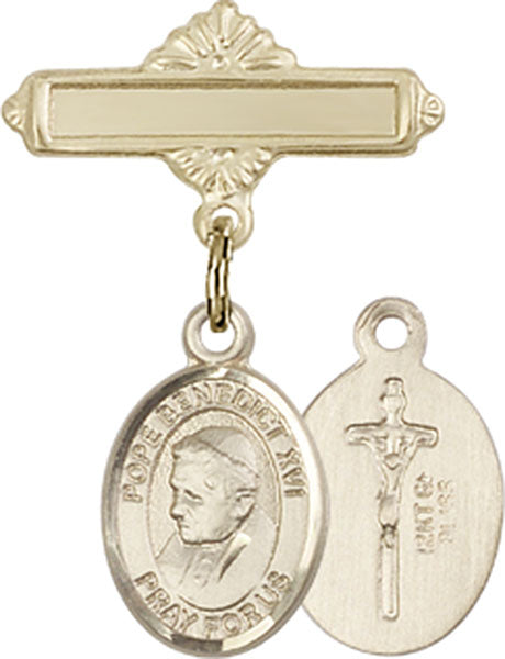 Pope Benedict XVI Charm and Polished Engravable Badge Pin