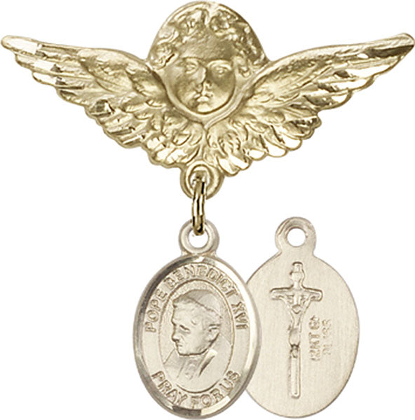 Pope Benedict XVI Charm and Angel with Larger Wings Badge Pin