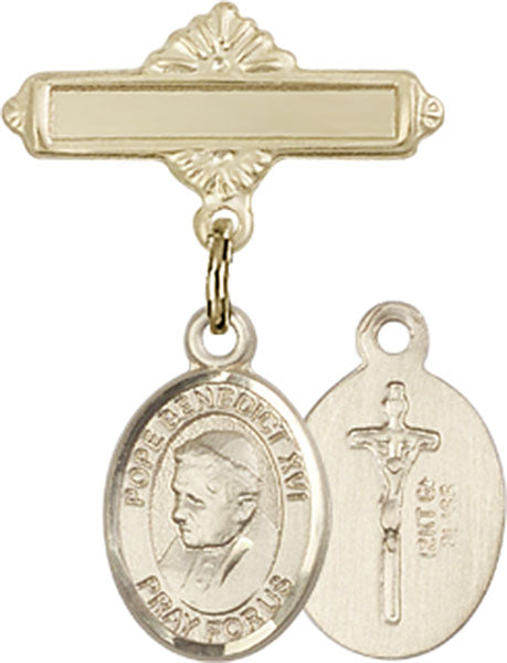 Pope Benedict XVI Charm and Polished Engravable Badge Pin