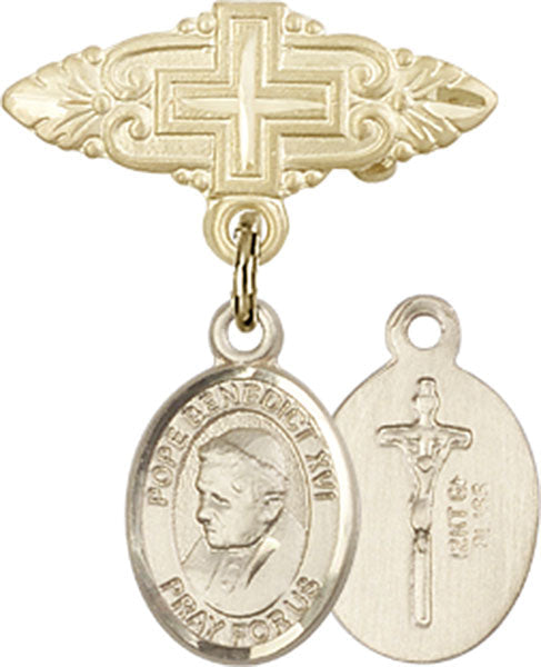 Pope Benedict XVI Charm and Badge Pin with Cross