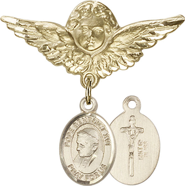 Pope Benedict XVI Charm and Angel with Larger Wings Badge Pin