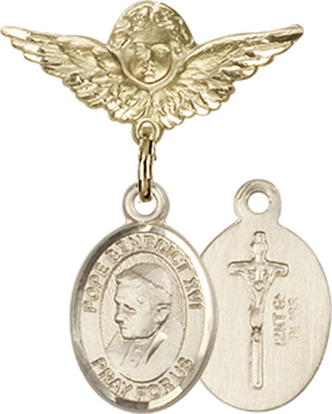 Pope Benedict XVI Charm and Angel with Smaller Wings Badge Pin