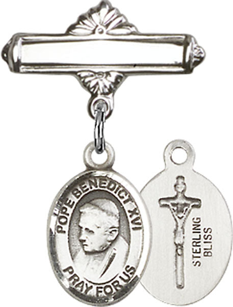 Pope Benedict XVI Charm and Polished Engravable Badge Pin