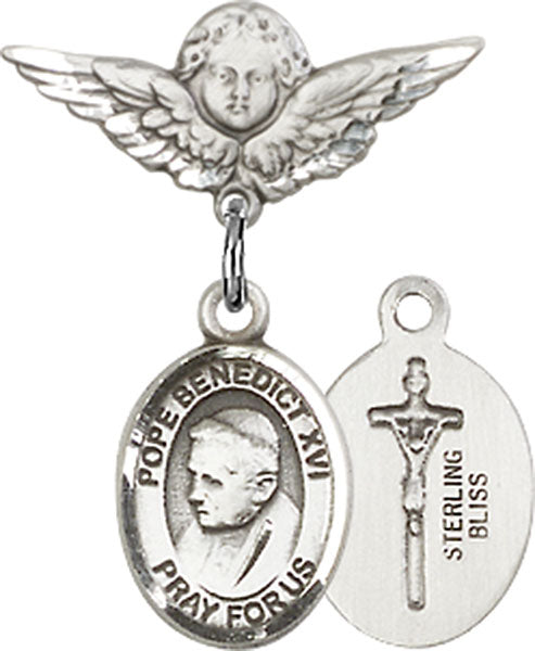 Pope Benedict XVI Charm and Angel with Smaller Wings Badge Pin